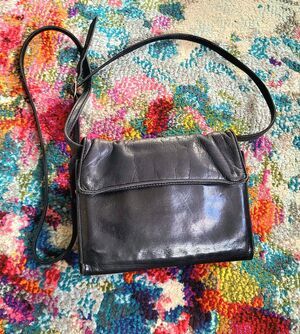 Y2k Black Leather Convertible Crossbody Clutch Organizer Perlina Handbag